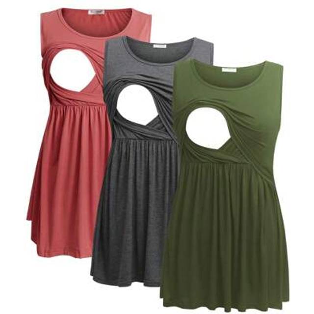 SHEIN Solid Color Maternity Nursing Clothes Round Neck Ruffle Hem Tank Top