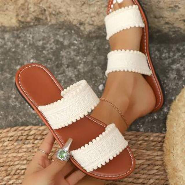 SHEIN Teenagers/Students New Minimalist Fashion Comfortable Strap Slides Sandals, Lightweight Casual Slippers For Travel Holiday Beach, Beige And Black