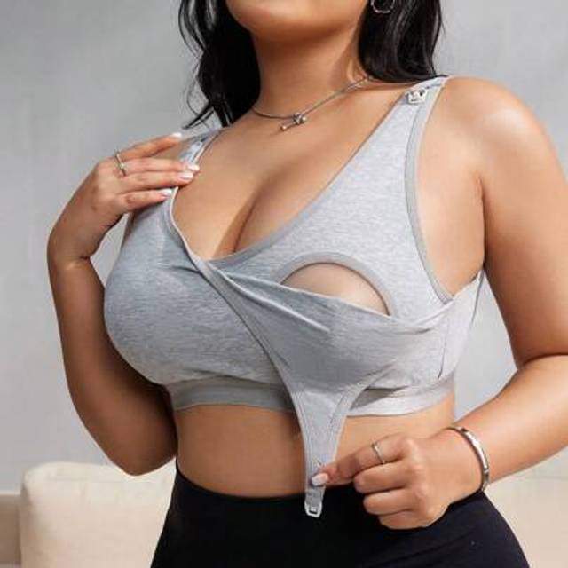 SHEIN Plus Size Maternity Minimalist Solid Color Nursing Bra