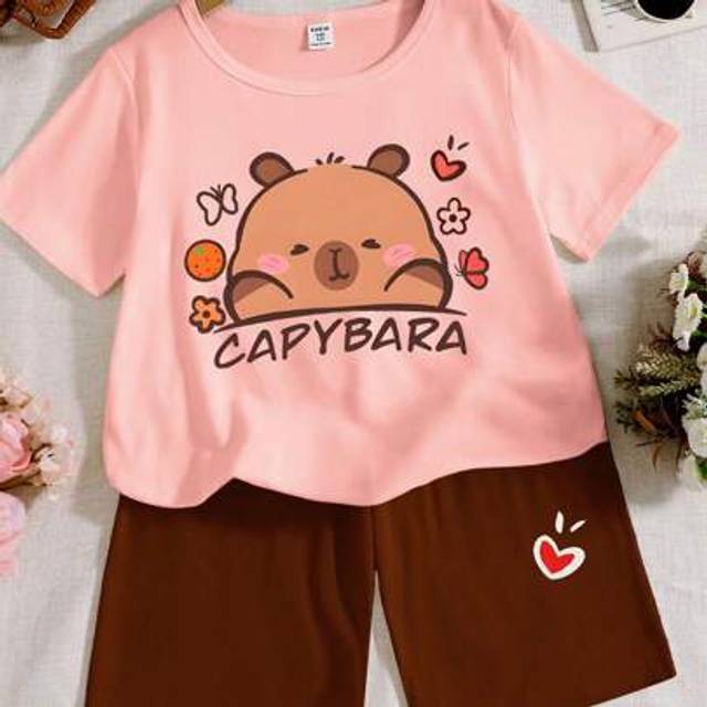 SHEIN 2pcs/Set Girls Plus Size Casual T-Shirt And Leggings Shorts Set Cute T Shirts Teen Cute Cheap Clothes