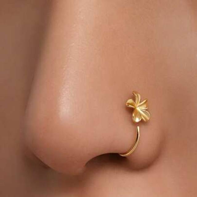 SHEIN 1pc Sterling Silver S925 Glossy Petal Nose Ring/Nose Ornament/Gold Nose Ring/Silver Nose Ring/Nose Ring/Ear Helix/Tragus Ring/Cartilage Ring/Small Hoo