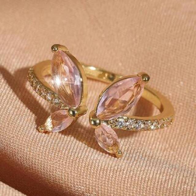 SHEIN 1pc Fashion Cubic Zirconia Butterfly Adjustable Ring For Women