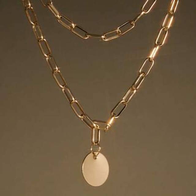 SHEIN 1pc Simple & Fashionable Metal Punk Chain Necklace With Round Pendant And Multiple Layers For Women, Cross-Border
