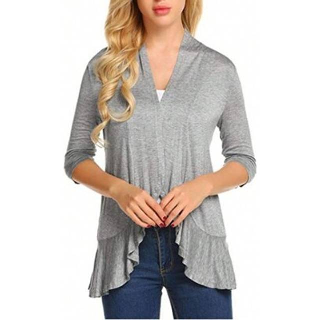 SHEIN Women&#39;s Casual Open Front Chiffon Cardigan 3/4 Sleeve Shrugs Solid Color Cardigan Top