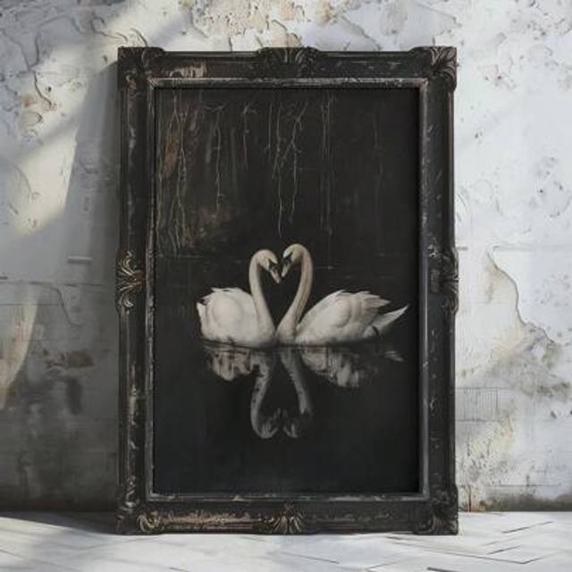 SHEIN 1pc Unframed Gothic Style Swan Couples Heart Aesthetics Art Retro Poster Dark Academia Moody Romantic Vintage Painting Canvas Print Wall Picture Ideal