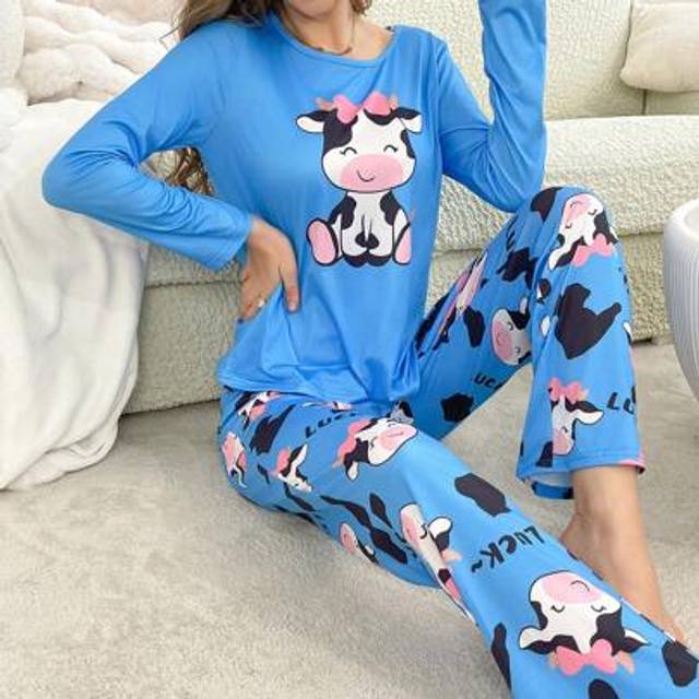 SHEIN Cute Cartoon Cow Print Women Pajama Set, Fall ClothesÂ Cozy And Elegant Details