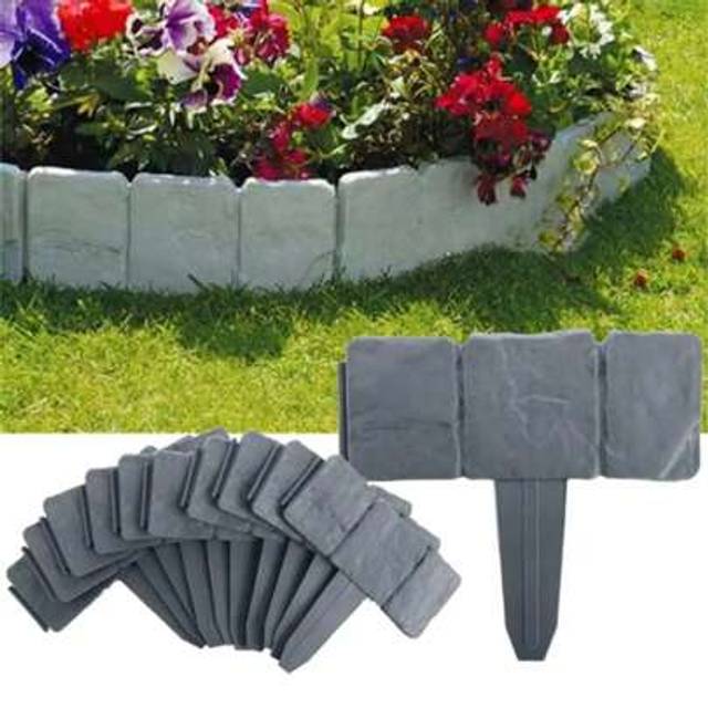 SHEIN 5M/10M  Grey Cobbled Stone Effect Garden Lawn Edging Plant Border, Lawn, Patio & Pavement - Easy Install Border, No Digging, Weather-Resistant