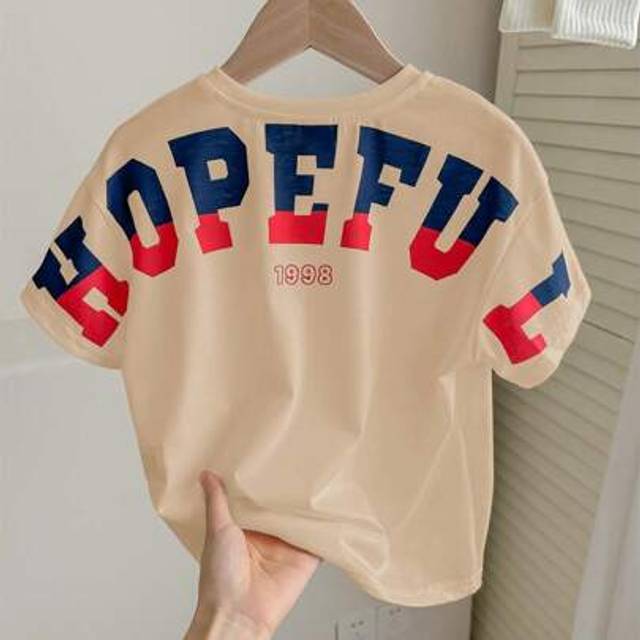 SHEIN 1pc Young Boy Casual Cute Letter Graphic Print Crew Neck Short Sleeve Knit T-Shirt, Suitable For Outings, School, Spring/Summer/Autumn/Winter Seasons