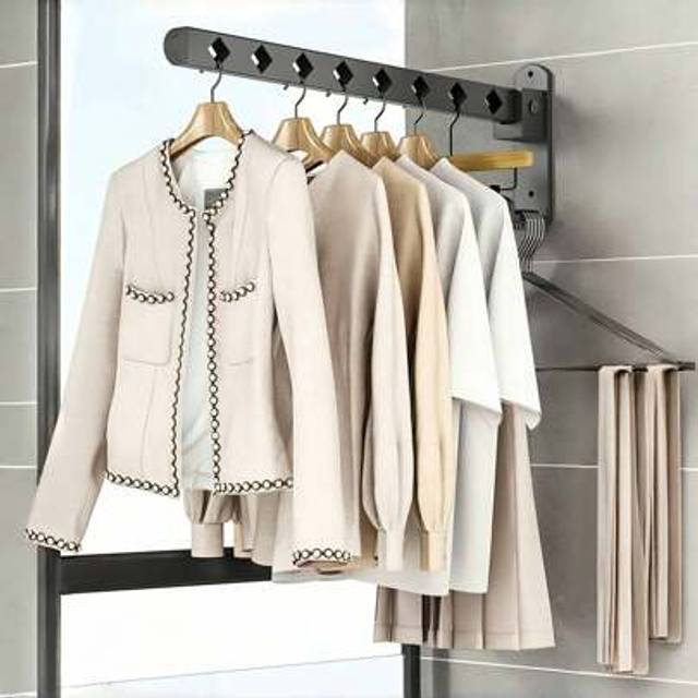 SHEIN 1Pc Expandable Wall Mounted Drying Rack - 6/8 Hole Stainless Steel Foldable Laundry Organizer No Drill Balcony Clothes Dryer With Telescopic Arms Spac