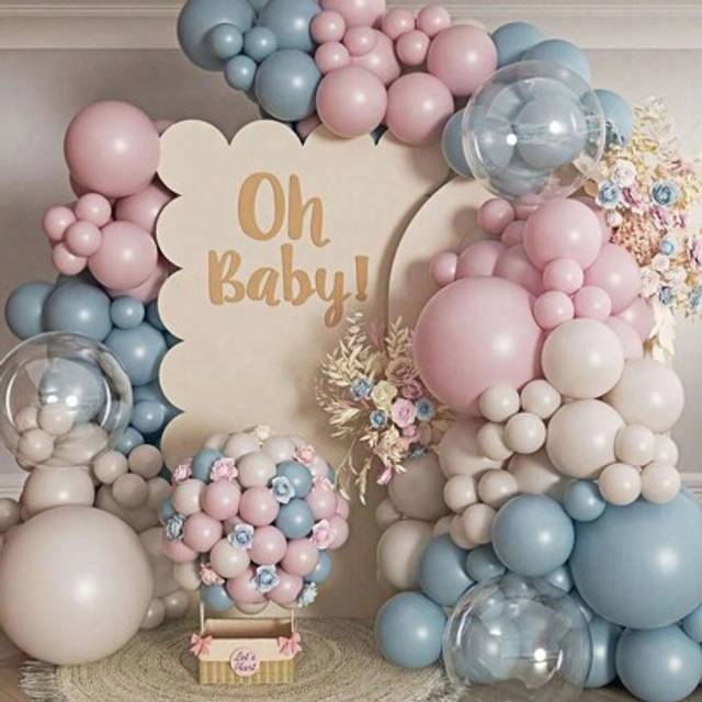SHEIN 139 Flower Wreath Arch Balloon Set, Pink, Blue, White Balloons And Blue Mist, White Sand Balls For Bohemian Wedding Decoration, Bride, Anniversary, Bi