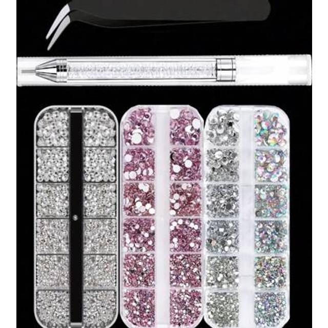 SHEIN 3Pcs/Set 3D Y2K Nail Rhinestones (1.5-6mm) Rhinestone 3D 3D Acrylic Gemstones Stone White/AB DIY Nail Art Decorations Gem Glitter New Multi-Size Inclu