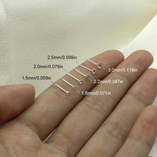 SHEIN 6pcs 925 Sterling Silver Body Piercing Nose Studs With Round Cubic Zirconia, 1.5mm/1.8mm/2.0mm/2.2mm/2.5mm/3.0mm Four Prong Ball Nose/Ear Piercing Jew