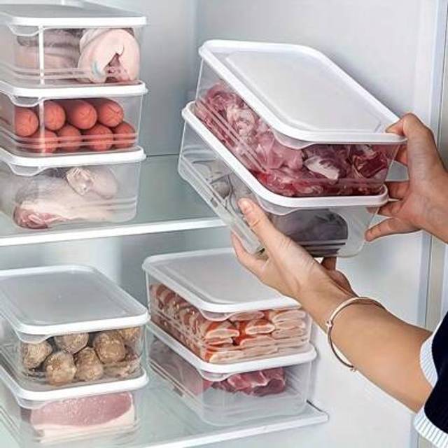 SHEIN 10-Pack 40.58oz Stackable Fridge Organizer Containers, Plastic Freezer Safe Food Storage Boxes With Flip Top Lids, Reusable Multipurpose Sealable Bent