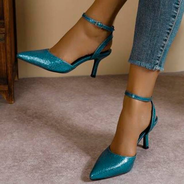 SHEIN Solid Color Elegant Pointed Toe Stiletto Heels Women Shoes, Versatile With Dresses, Open Toe Summer Sandals