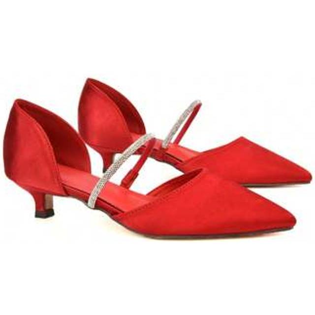SHEIN Laura Diamante Strap Kitten Heel Pointed Toe Court Shoes Plain  Cute   Gorgeous   Western Wedding Style  Party   Satin   Court Shoes  Wedding  Party