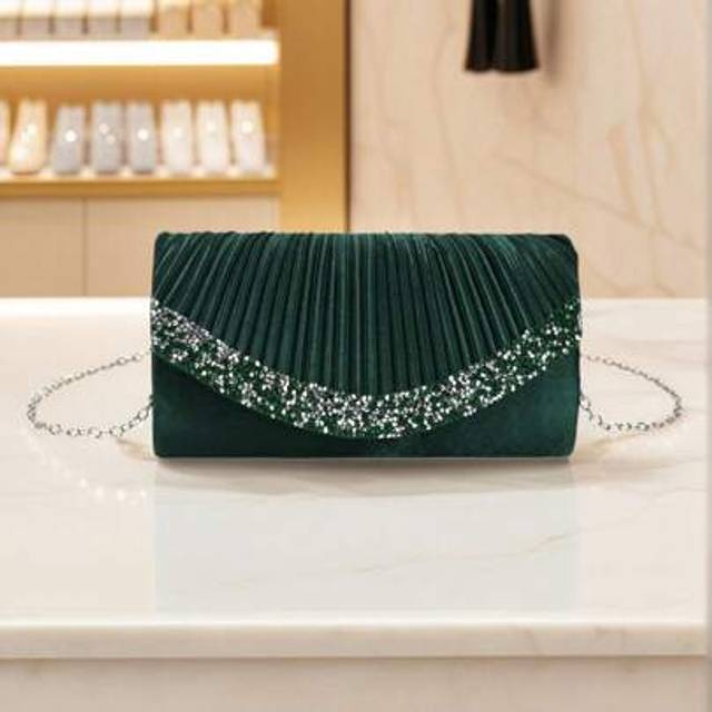 SHEIN Red Color Women Evening Bags Cover Envelope Design Pary Wedding Girl Handbags With Chan Shoulder Clutch Velvet Fashion Purse
