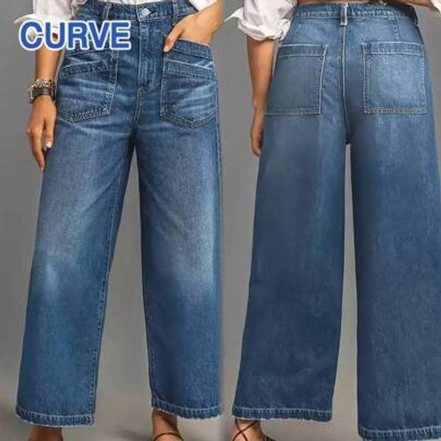 SHEIN Plus Size Wide Leg Jeans - Stretchy Rayon, Vintage Wash, Cropped, Button Fly, Casual Weekend Jeans For Women, Casual Wear|Vintage Wash Jeans|Stylish W