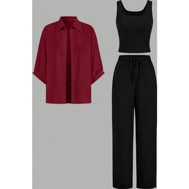 SHEIN 3pcs/Set Women&#39;s Black & White Plaid Shirt, Blazer And Wide Leg Pants Outfit, Elegant Autumn Fashion 2024