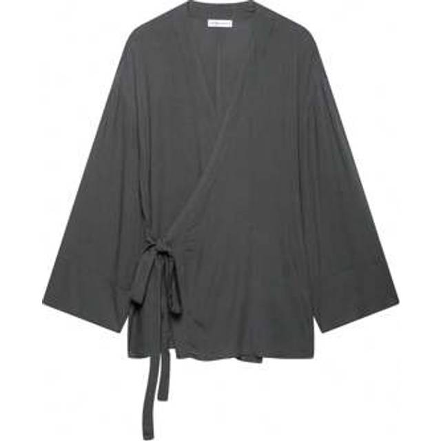 SHEIN Women&#39;s Solid Color Long Sleeve Spring Autumn Wrap Around Tie-Front Kimono Blouse