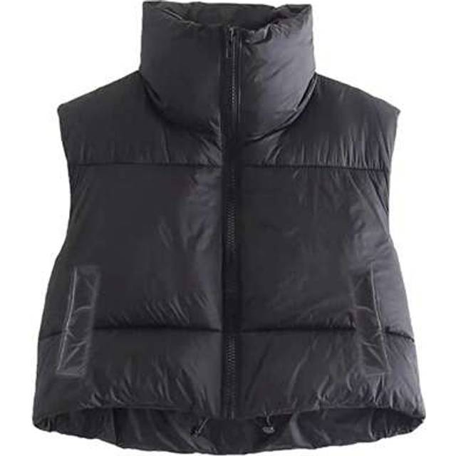 SHEIN Women Spring Fall Warm Crop Waistcoat Sleeveless Stand Collar Double Sided Lightweight Puffer Vest