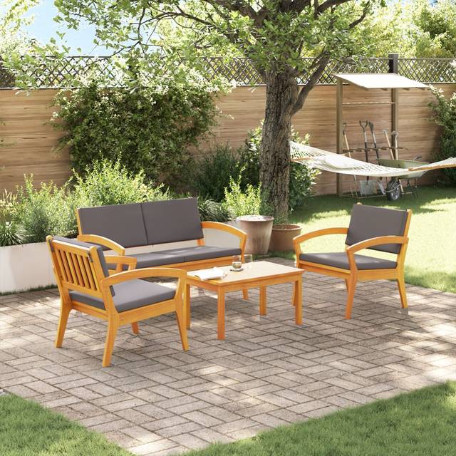 4-Piece Bistro Set with Cushions - Solid Wood Acacia vidaXL