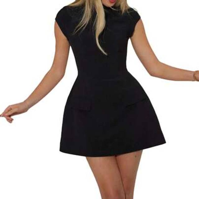 SHEIN Women Summer Mini Dress Solid Color Cap Sleeve A-Line Dress Fashion Zipper Fake Pockets Slim Short Dress
