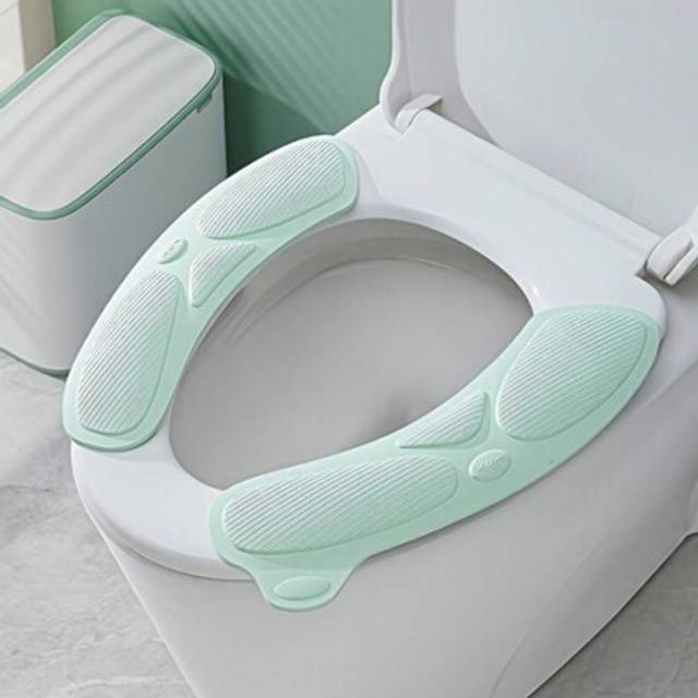 SHEIN 1 Pc Solid Color EVA Material Handle Toilet Seat Cover Four Seasons Washing Electrostatic Adsorption Sitting Stick Household Hook And Loop Waterproof
