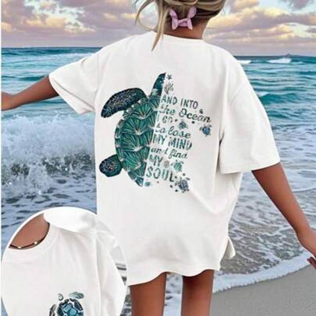 SHEIN 1pc Tween Girls&#39; Tropical Sea Turtle Graphic Summer Short Sleeve T-Shirt, Young Student Casual Top Ideal For Beach Play