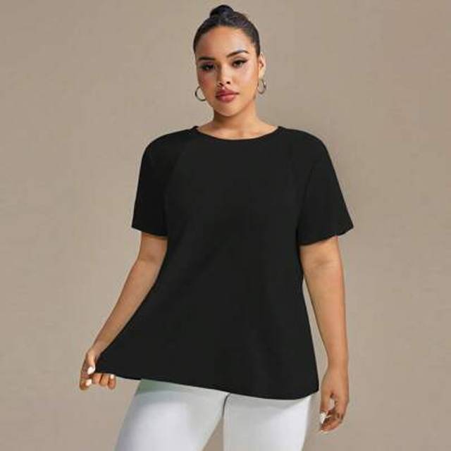 SHEIN Plus Size Women&#39;s Solid Color Round Neck Short Sleeve Casual Fitness Active T-Shirt