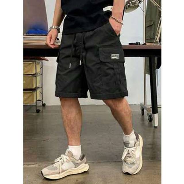 SHEIN Men&#39;s Outdoor Leisure Multi-Pocket Work Shorts, Lettering Screen Printed Patch Pockets, Summer Travel Shorts, Belt Drawstring Waistband, Suitable As A