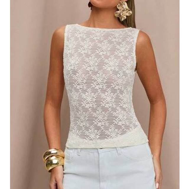 SHEIN Apricot Lace Sexy See-Through Sleeveless Vest Top For Women, Suitable For Stylish Outings, Beach Vacations, Italy Vacations, Going Out, Cruise Outfits