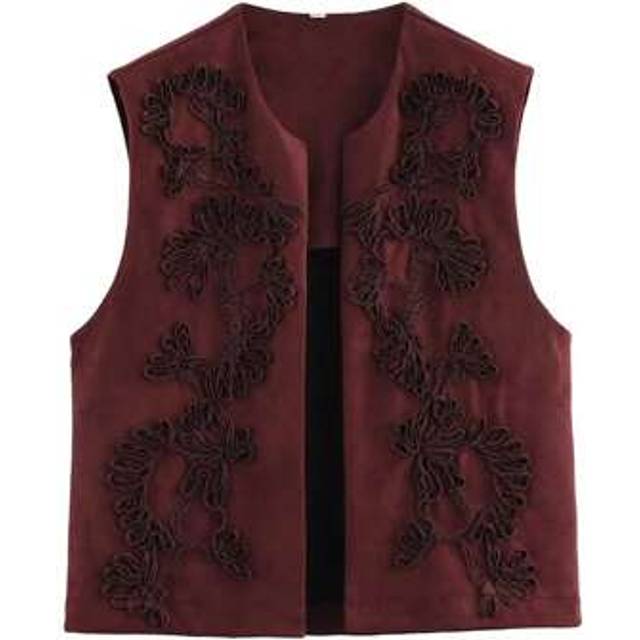 SHEIN Woman Embroidered Velvet Cropped Vest 2025 Fashion Women&#39;s Vests Sleeveless Jacket Coat Waistcoat Top Outerwear