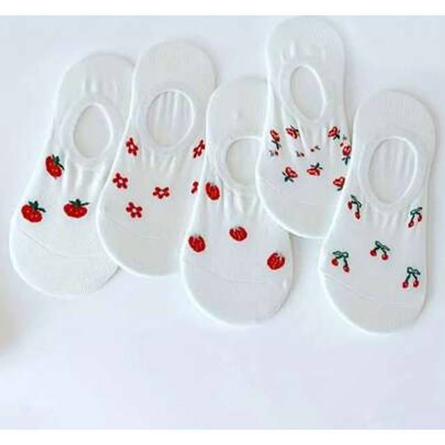 SHEIN 5 Pairs Ladies Cartoon Fruit Print Ultra-Low Cut Invisible Ankle Socks, Won&#39;t Slip Down, Spring/Summer/Autumn