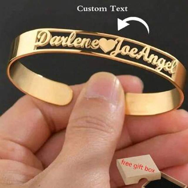 SHEIN Custom Name Bracelets & Bangles Stainless Steel Personalized Roman Numerals Birth Date Latitude Longitude Bangles Women Gifts Silver,Yellow Gold Styli