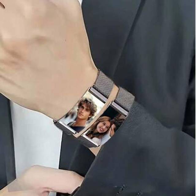 SHEIN Customized Personalized Color Photo Printing Engraving Stainless Steel Bracelet - Waterproof, Fashionable, Adjustable, Suitable For Couples, Men, Wome