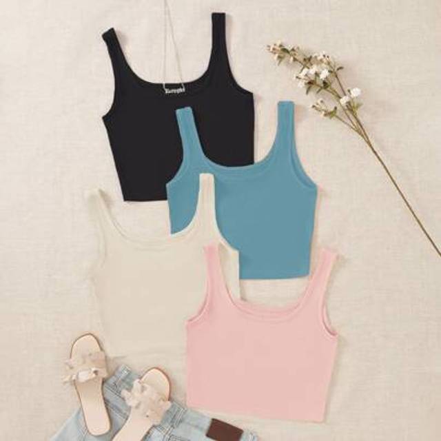 Flirla 4pack Solid Crop Tank Top, Going Out Top