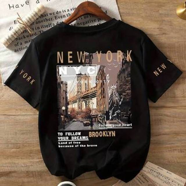 SHEIN Tween Boy New York City Print Crew Neck T-Shirts Summer Boy&#39;s Casual Tee Soft Tops