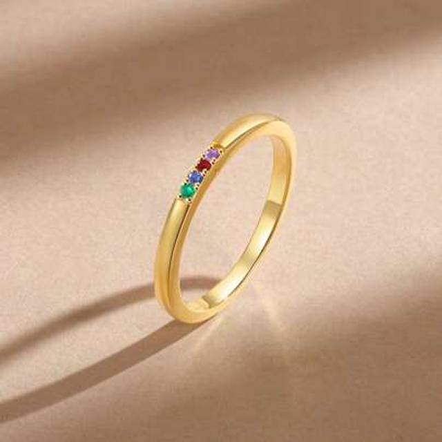 SHEIN 1pc Minimalist Stackable Round Twelve Birthstone Decor Ring For Women Girls, Minimalist Birthstone Rings, Custom Multiple Gemstone Rings, Classy Birth