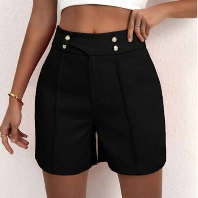 SHEIN Elegant High-Rise Ruched Shorts - Micro Elastic Polyester Fabric, Machine Washable, Solid Color, No Printing, Perfect For Spring, Summer, And Fall - W