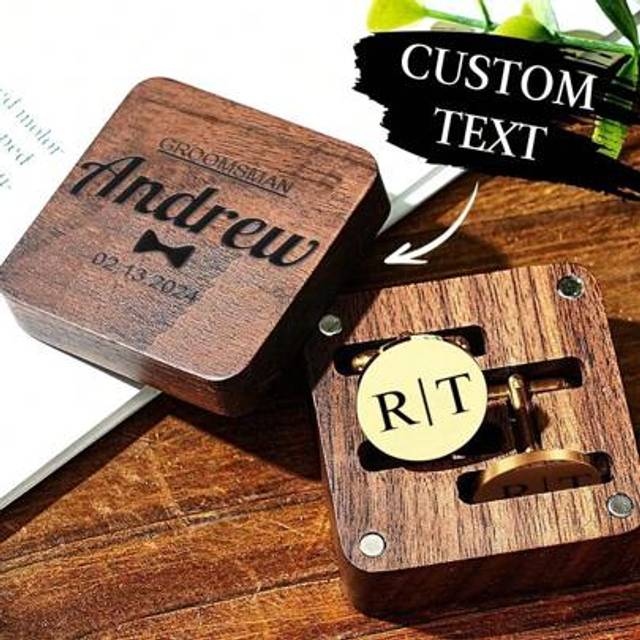 SHEIN 1Pair Custom Engraved Cufflinks WIth Box Personalized Name Cufflinks, Custom Black/ Gold/ Silver/ Rose Gold Cufflinks, Unique Men&#39;s Accessory Perfect