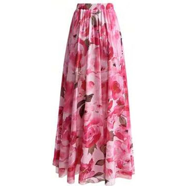 SHEIN Women&#39;s Mesh Allover Print Pleated A-Line Skirt, Casual & Fashionable Daily Wear, Bohemian Floral Print
