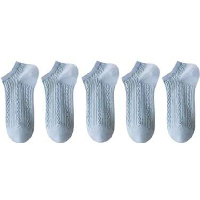 SHEIN 1 Pair/5 Pair Blue Cable Knit Design Ladies Short Socks, Lightweight, Breathable, Casual, Simple, Versatile, Summer