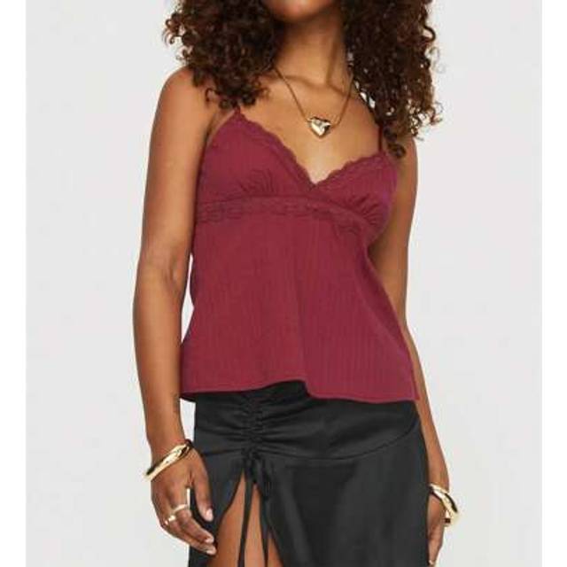 SHEIN Women&#39;s V-Neck Lace Trim Camisole Spaghetti Strap Peplum Crop Tank Tops Shirts Loose Sleeveless Ruffle Hem Vest Beachwear Party Clubwear Going Out Top