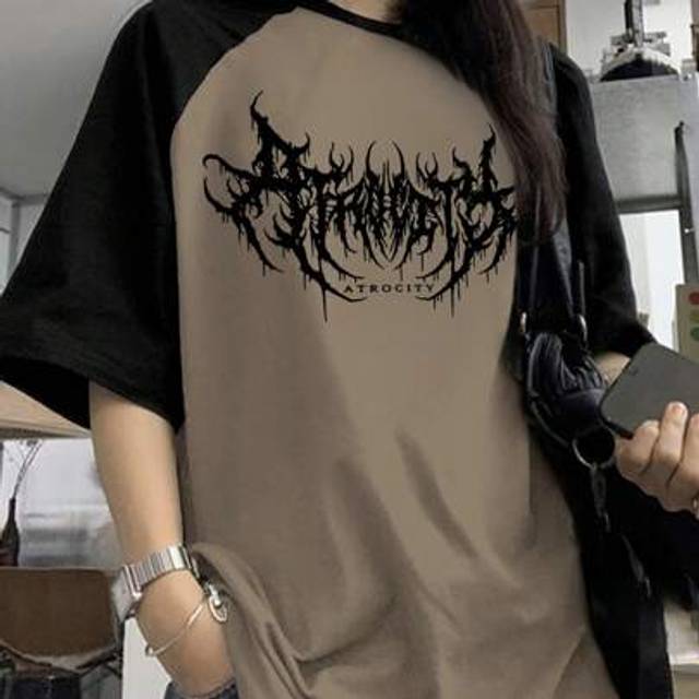 SHEIN Women&#39;s Vintage Punk Rock Gothic Style Colorblock Lightning Graphic Print Round Neck Short Sleeve Pullover T-Shirt