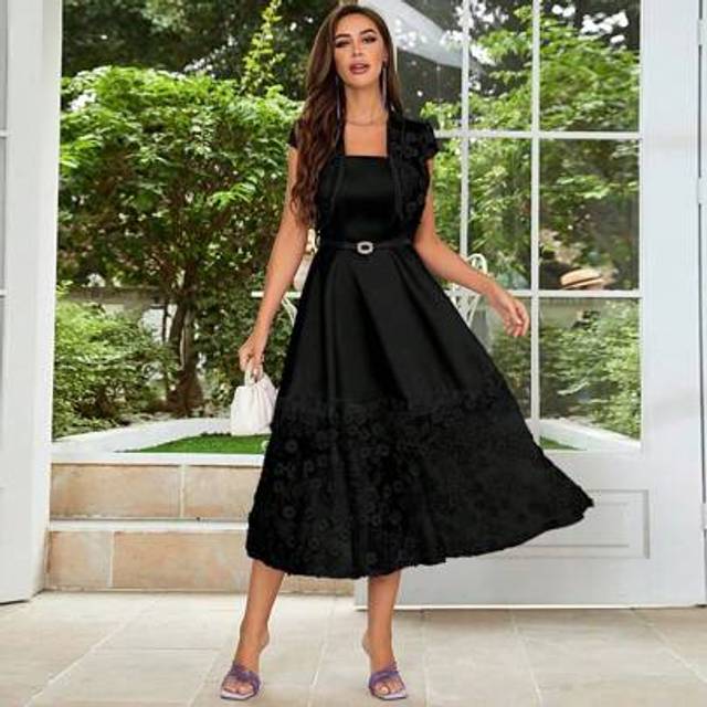 SHEIN 2pcs Women&#39;s Elegant Midi Dress Set Party Dress Wedding Guest Cocktail Dress & Jacket