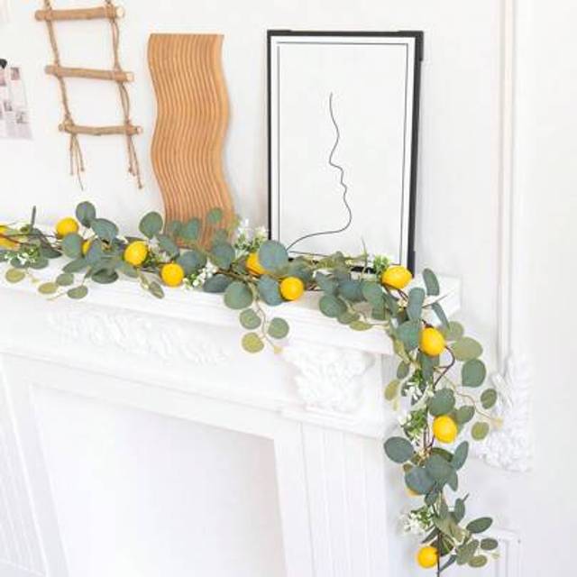 SHEIN 1pc Vibrant Artificial Lemon Garland/Rattan - Eucalyptus Leaf And Yellow Lemon,Artificial Flowers,Fake Flowers,Artificial Plants,Artificial Decoration