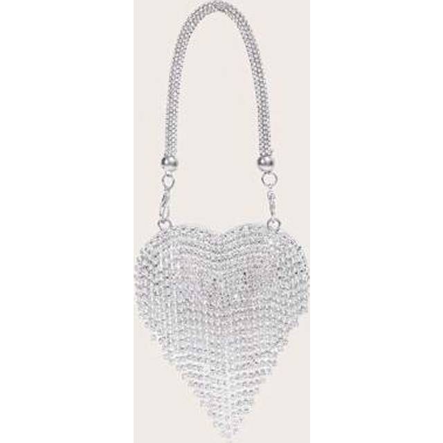 SHEIN Women New Diamond-Decorated Heart Shaped Designer Evening Clutch Bag, Mini High-End Tassel Bag, Fashion Party Wedding Bridal Handbag, Girls Golden Stu