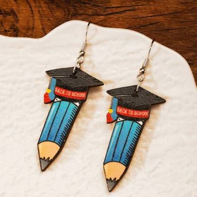SHEIN 1 Pair European & American Fashionable Graduation Cap & Pencil Shaped Earrings, Suitable For Back To School, Teacher&#39;s Day, Graduation Season, Great G