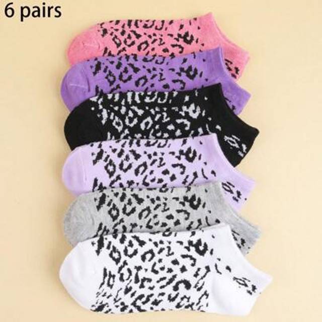 SHEIN 6 Pairs Women Leopard Print Low Vamp + Non-Slip Sweat-Absorbing No-Show Socks, Black White Gray Multicolor