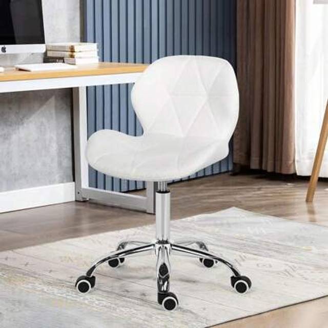 SHEIN Modern Labm Wool Swivel Office Chair, Height Adjustable Padded Armless Desk Chair With Wheels For Home Office